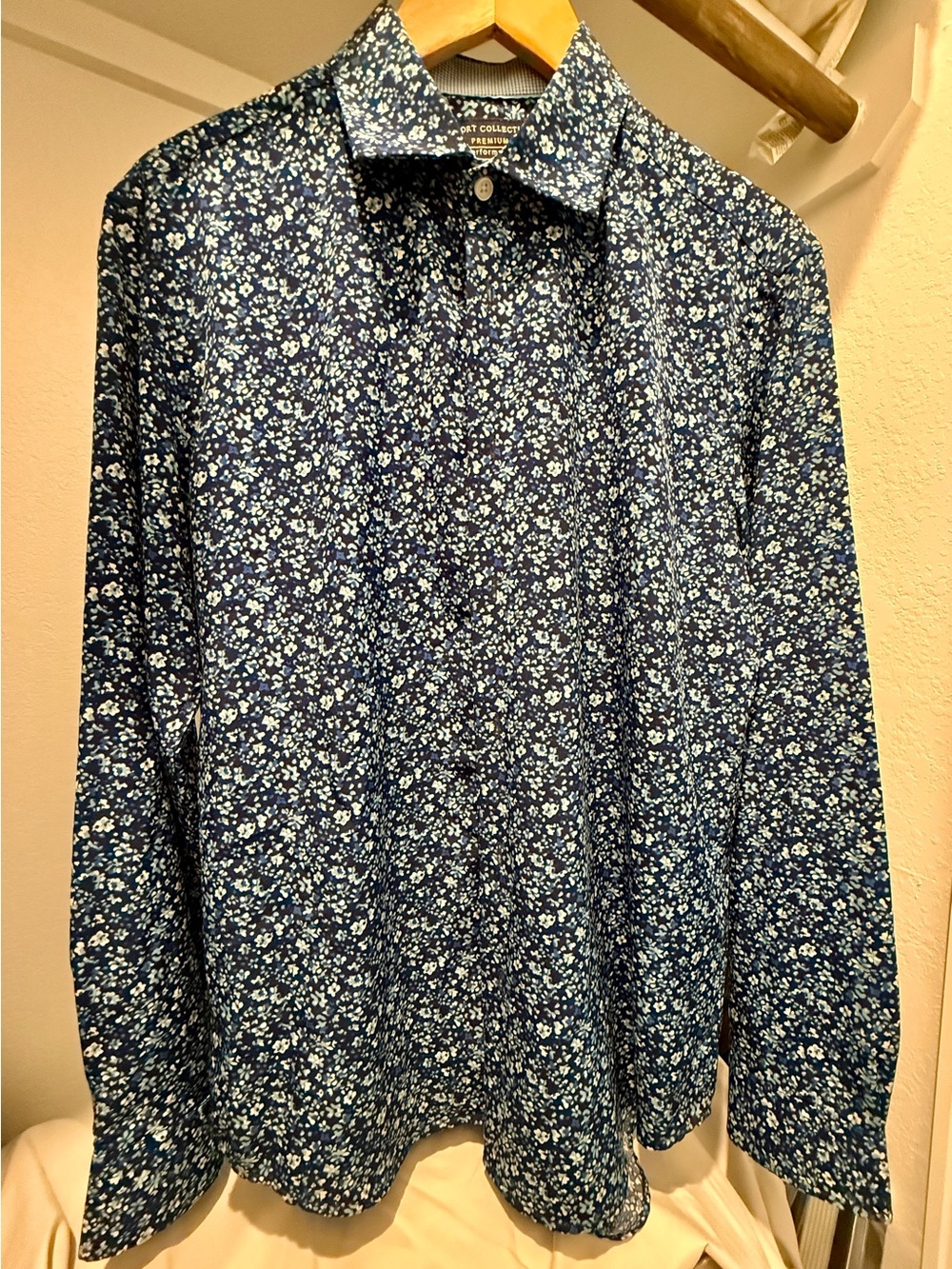 Report Collection Navy Blue Micro Floral Button-Down Shirt